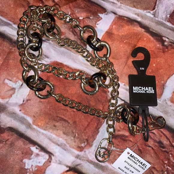 NWT Michael Kors Mk Logo Metal Chain Belt S / M - Picture 1 of 3